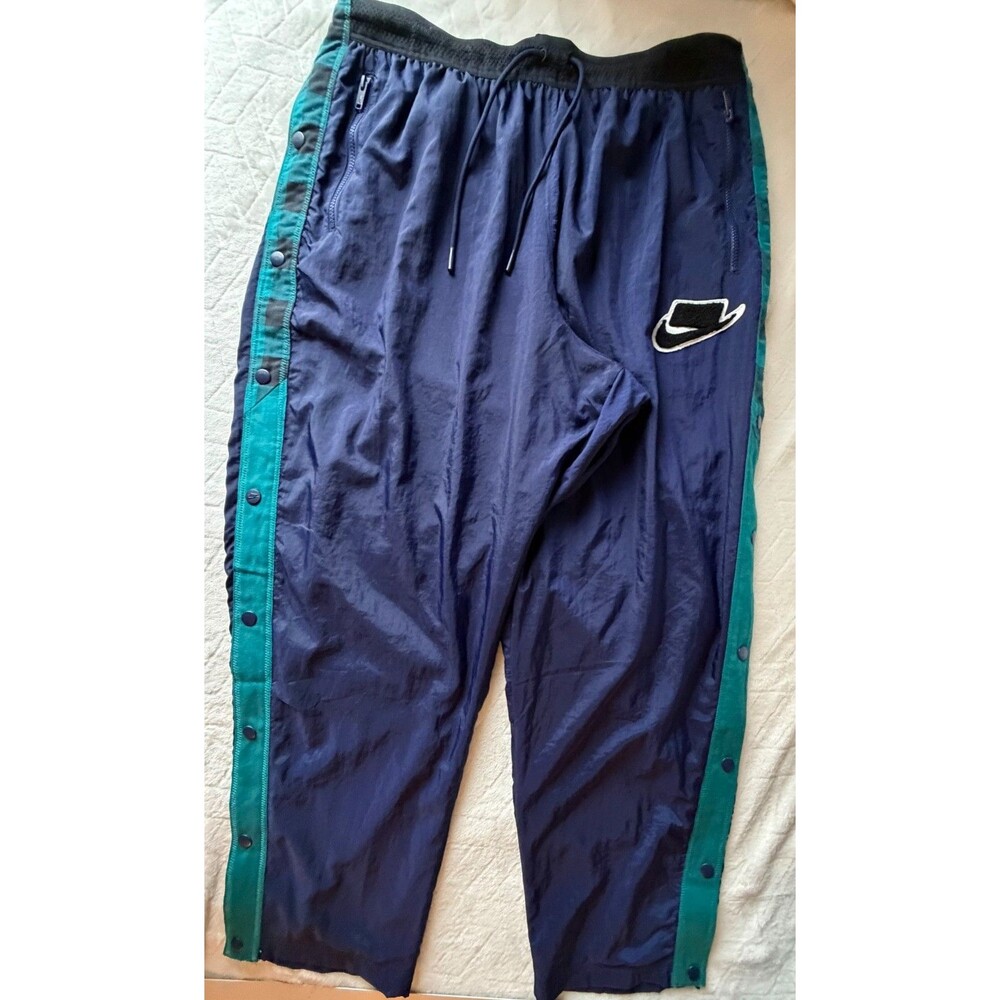 Nike Tearaway Pants Mens XXL Navy Teal Snap Side Track Basketball Retro